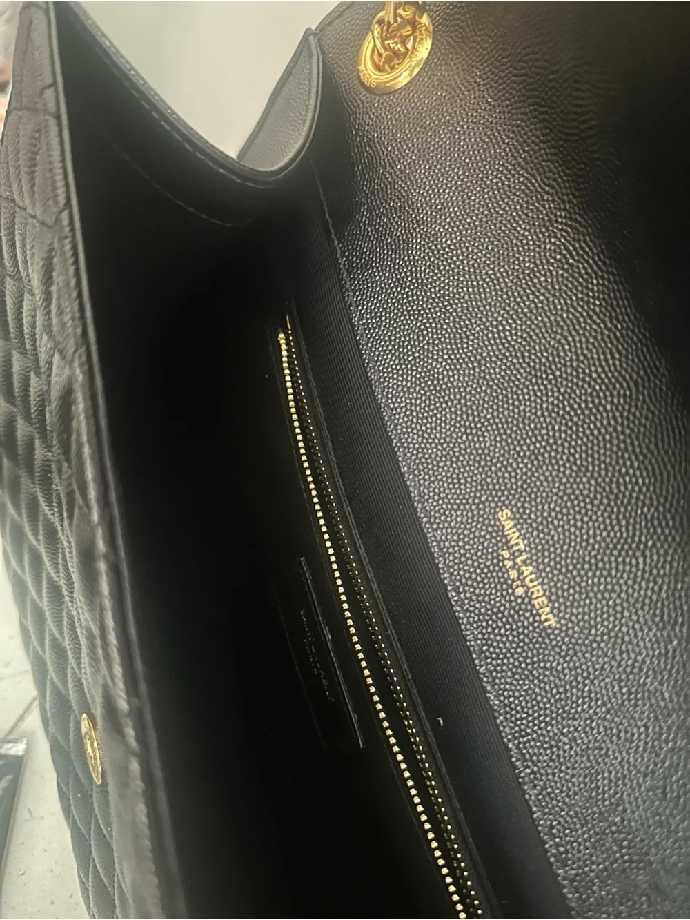 Saint Laurent Black Quilted Envelope Shoulder Bag with Gold YSL Hardware